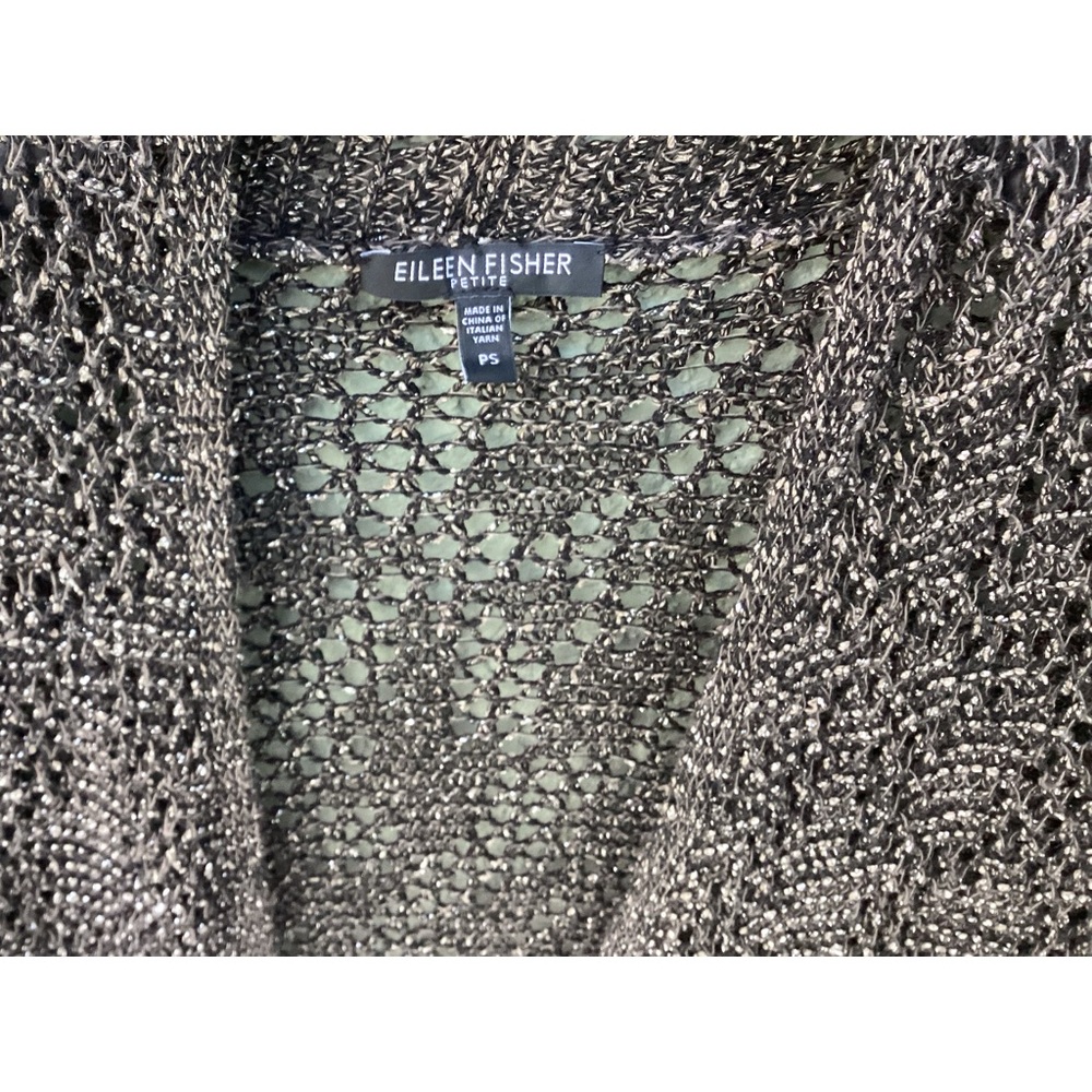 Eileen Fisher Metallic Open Front Tunic Cardigan